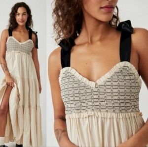 Elegant Cream Maxi Dress with Black Accents